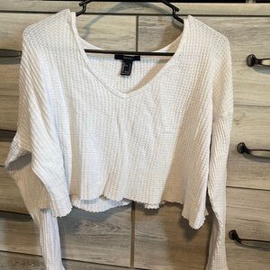 white , waffled long sleeve crop top